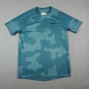 Under Armour T Shirt Mens Small Blue Camouflage  Heatgear Active Work Out Gym